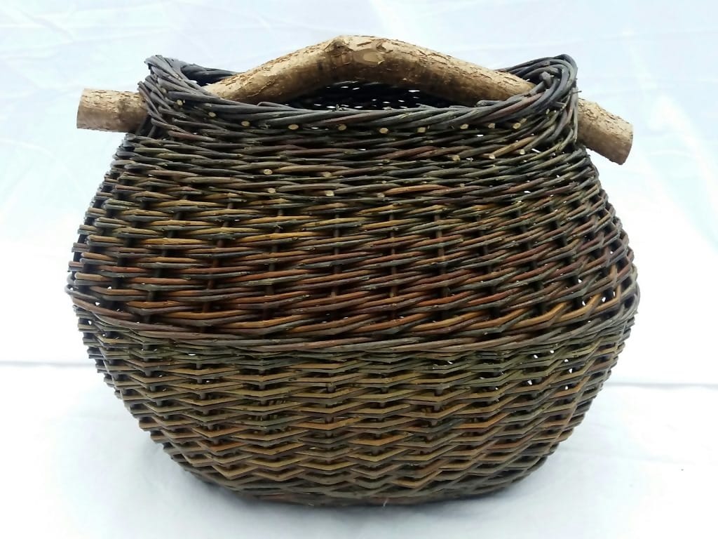 Oval Bulbous Basket with Hazel Handle