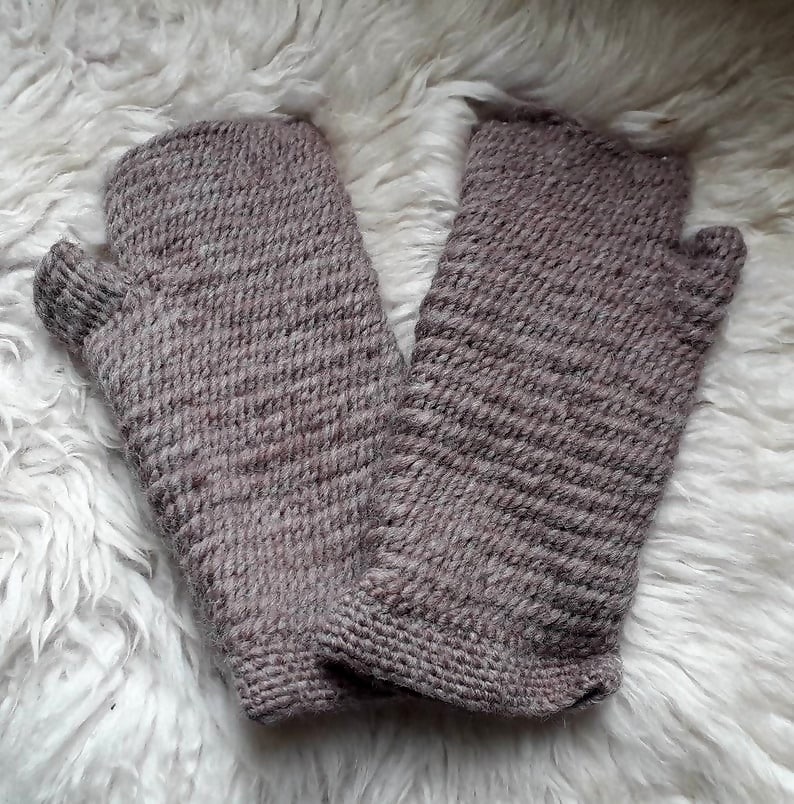 100% British wool nalbound fingerless mittens in light beige