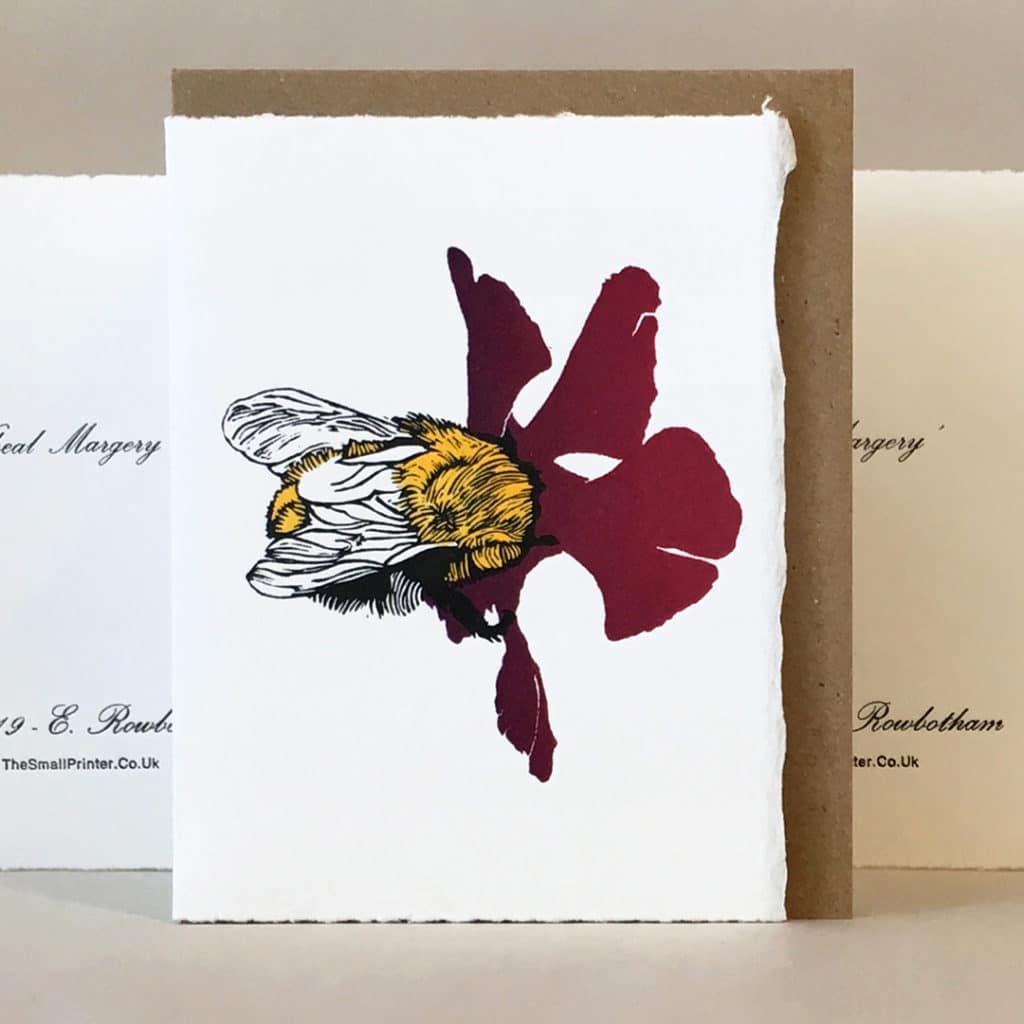 ‘Wheal Margery Bee’ – Purple Flower – Original Print Lino Cut Card