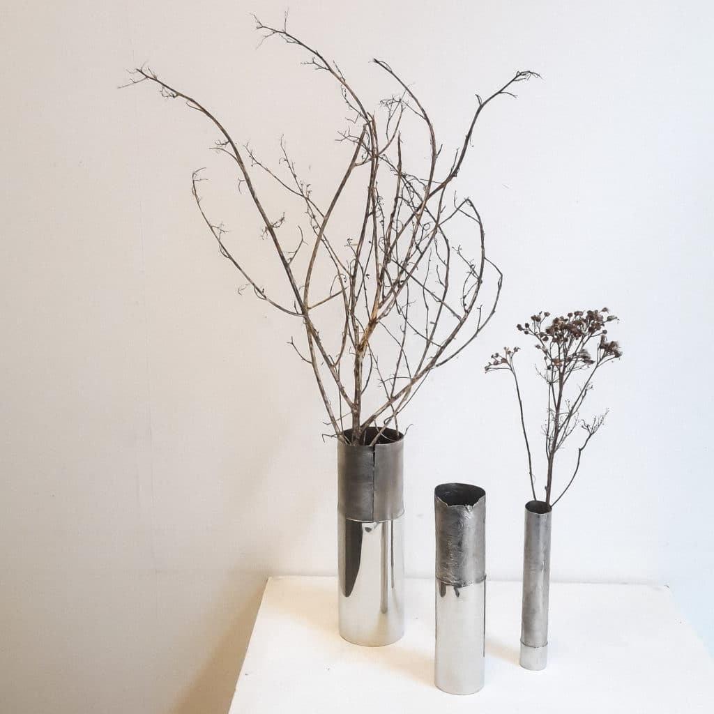 Textured pewter vases