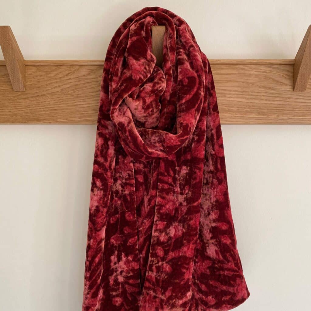 Ruby Silk Velvet Block Printed Scarf