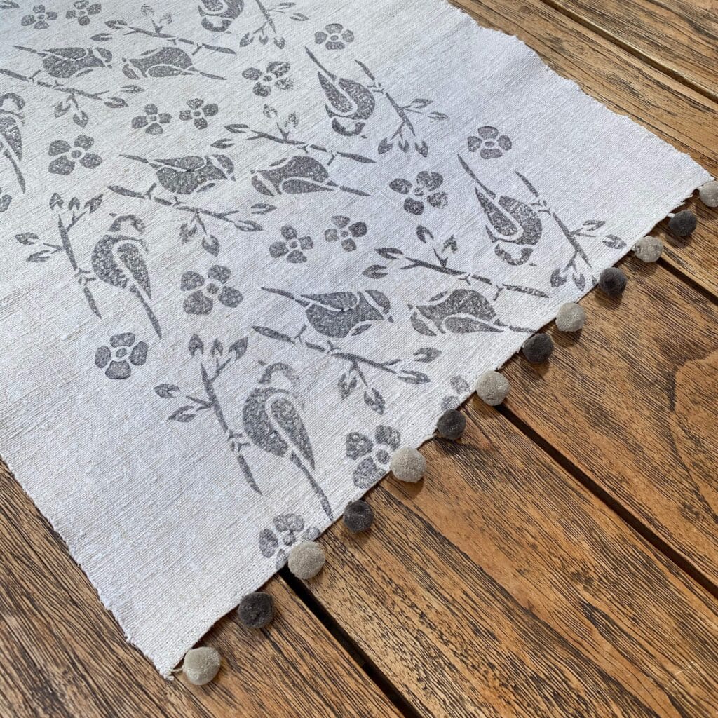 Hand Block Printed Table Runner in Grey