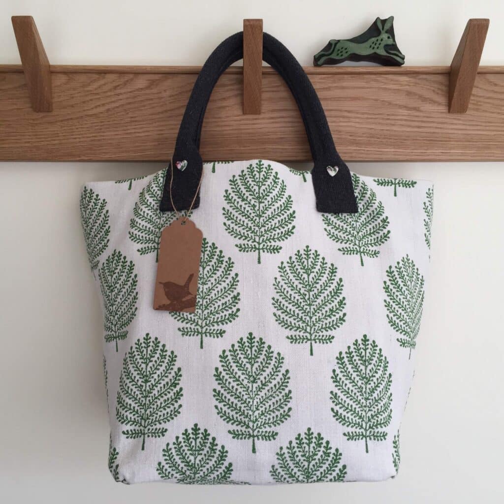 Hand Block Printed Tree & Jumping Hare Tote Bag