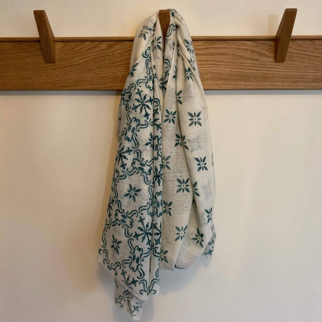 Hand Block Printed Pashmina in Teal