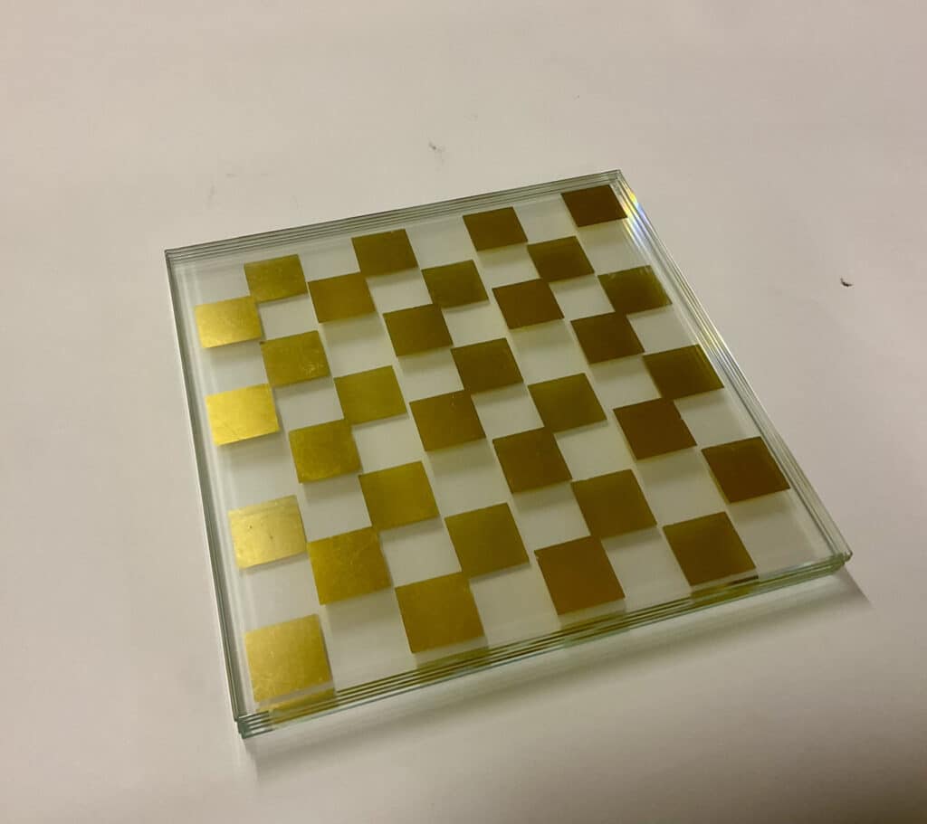 3D Gilded Fused Glass Chessboard. 