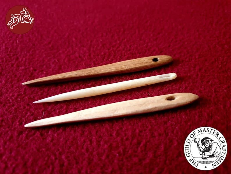 Nidavellnir Nalbinding: Handmade Nålebinding Needles.3 Nalbinding Needles. Viking Craft. Needle Set in Oak,Limewood & Bone.Ready-to-ship!