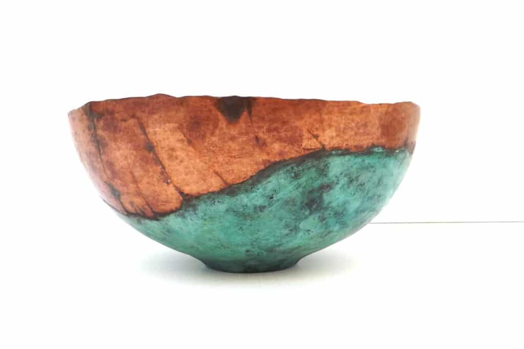 Large Copper Bowl with Verdigris Patina