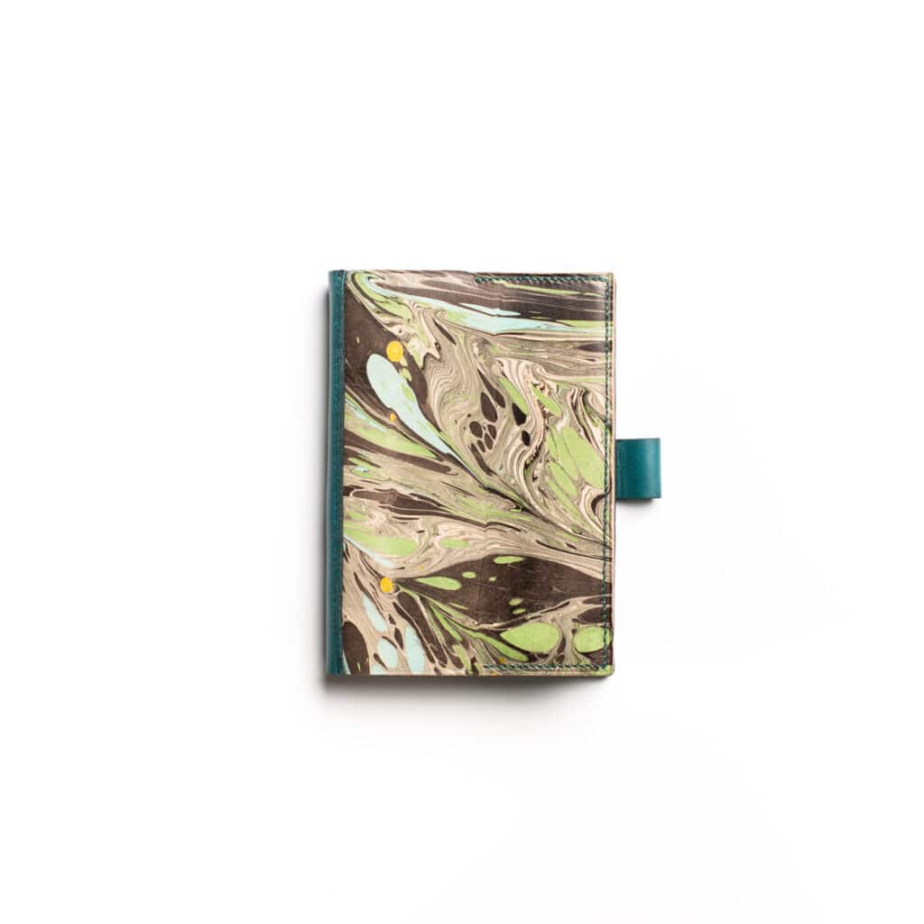 Marbled Veg-Tanned Leather Journal, Abstract Feathers