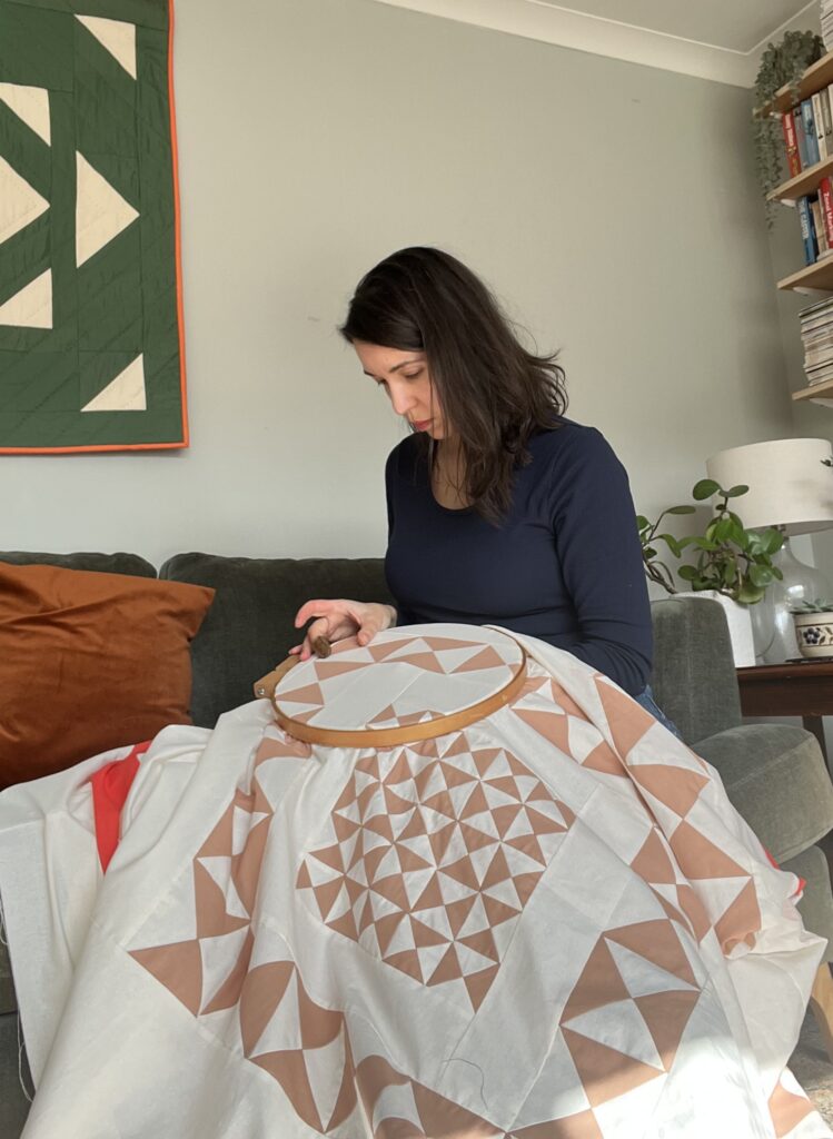 Samantha Jones, Quilting in the frame
