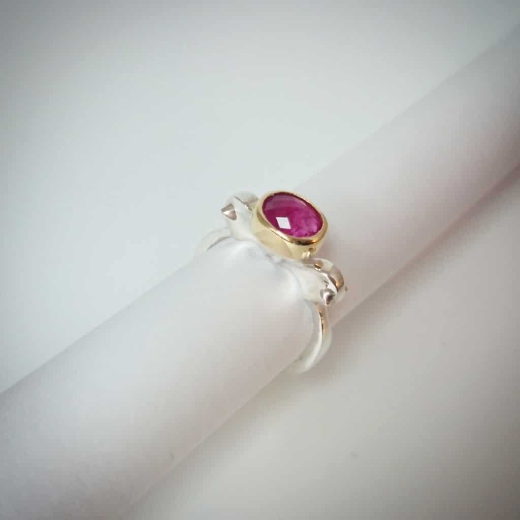 Silver and 18ct Gold Pink Tourmaline Ring