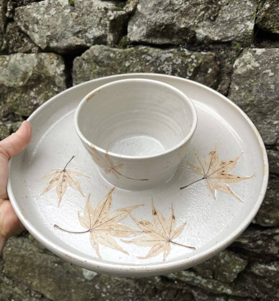 Acer leaf sharing platter with gritstone and thistle ash