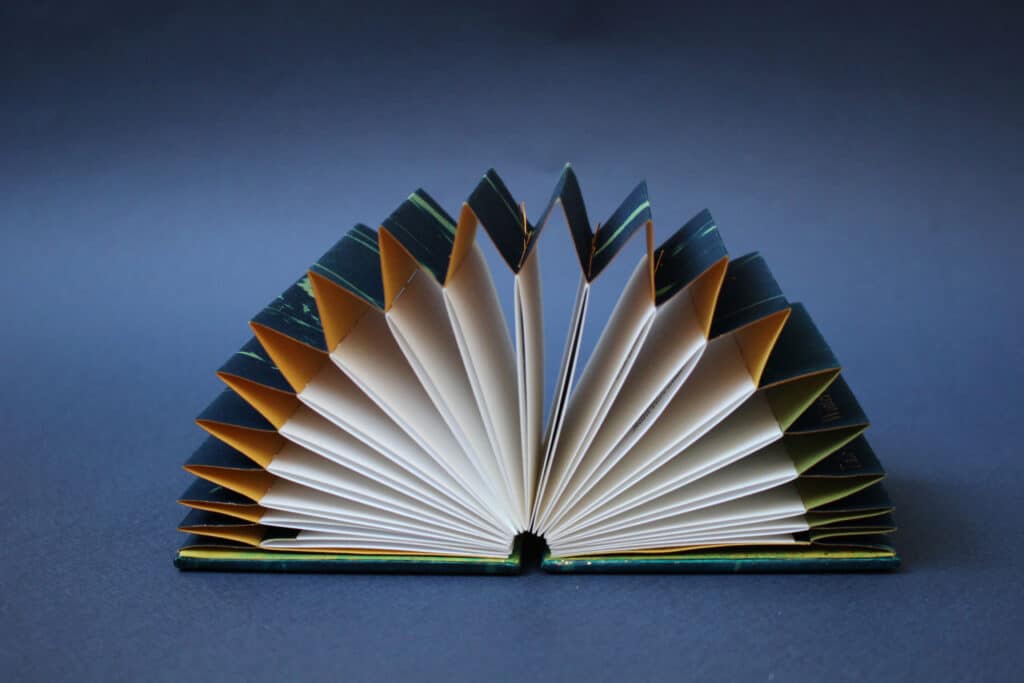 Miniature leather binding on gilded stub