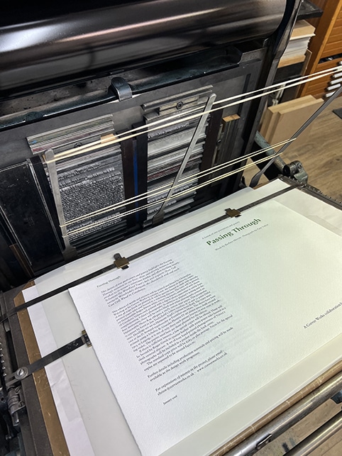 ‘Passing Through’ printing for a collaborative project with writer Barbara Murray and photographer Paco Valera