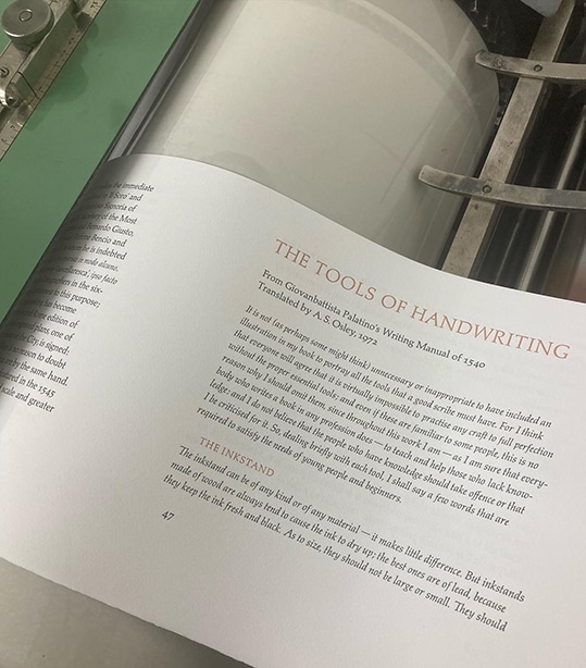 Printing a book exploring the work of Renaissance Italian writing master, Giovanbattista Palatino