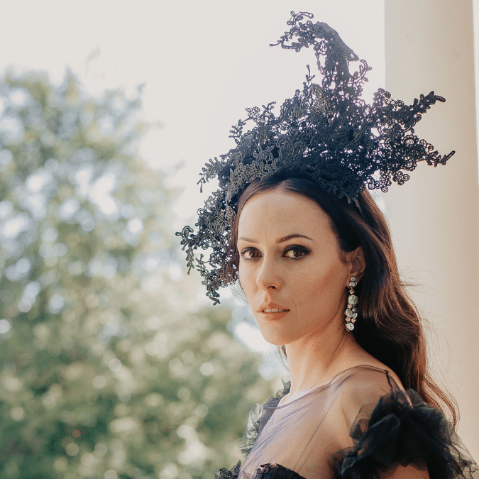 Black Lace Headpiece by Isabella Josie