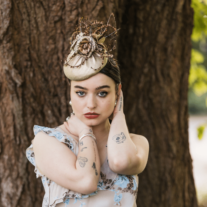 Silk Cocktail Hat with Pheasant Feathers by Isabella Josie