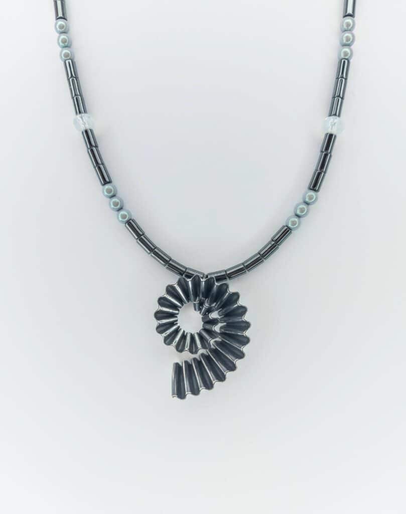 Sterling silver dark ammonite necklace