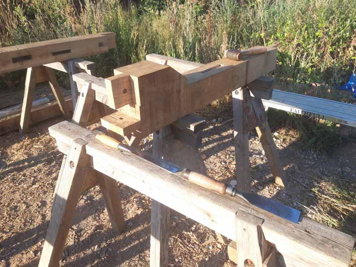 On the tools, cutting the oak frame