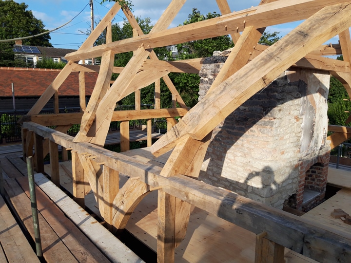 New green oak frame, re-building a medieval cottage