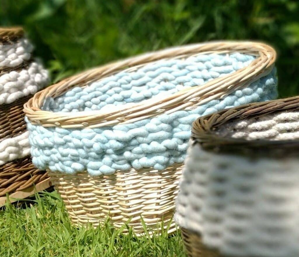 “Blue Skies & Sunshine ” Basket, Hand Spun & Felted Welsh Wool, Botanical Dyes