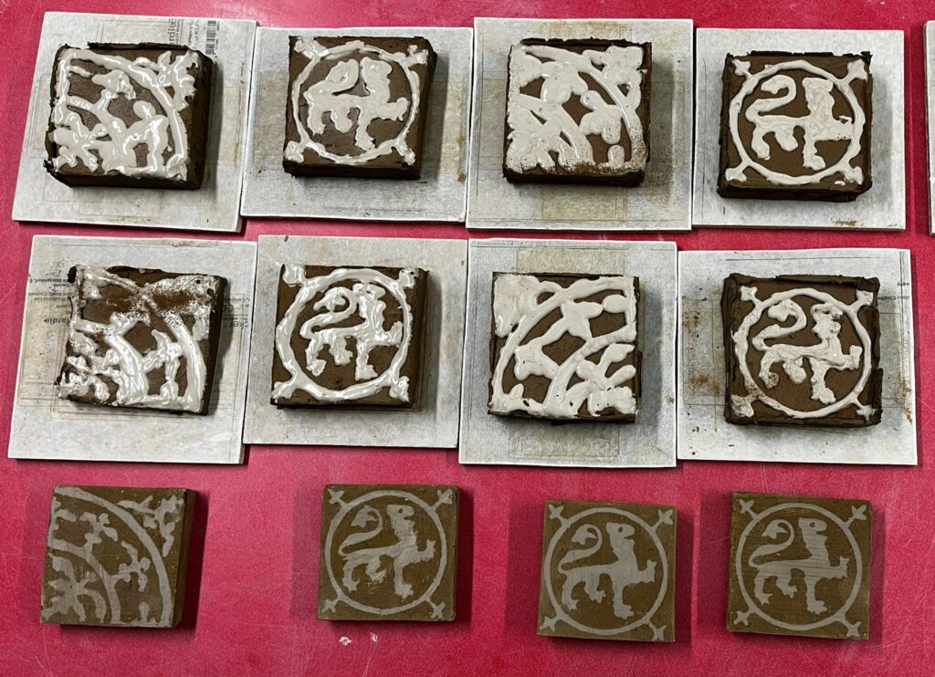 Tiles made by course students based on designs from Titchfield Abbey