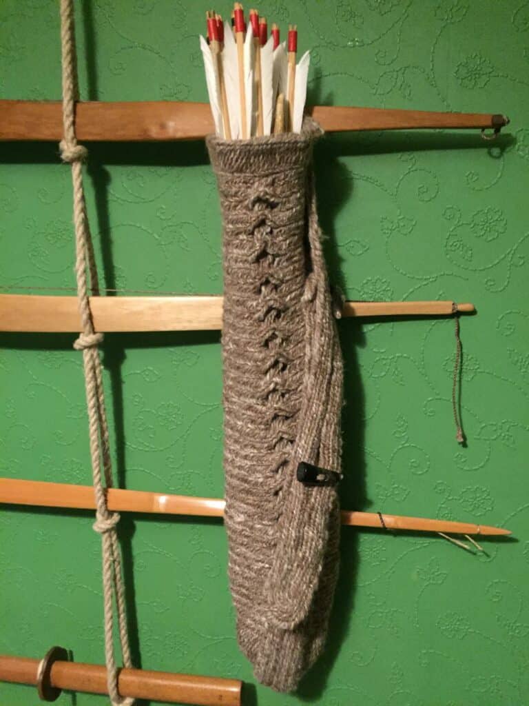 Quiver for archery, handspun wool, nalebinding