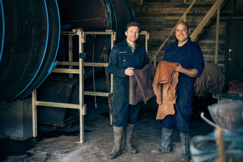 Founder Jack and Apprentice Mark in the tannery