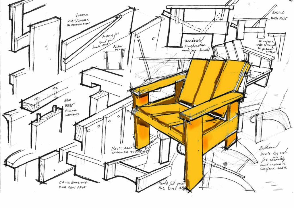 Working drawings for a garden chair