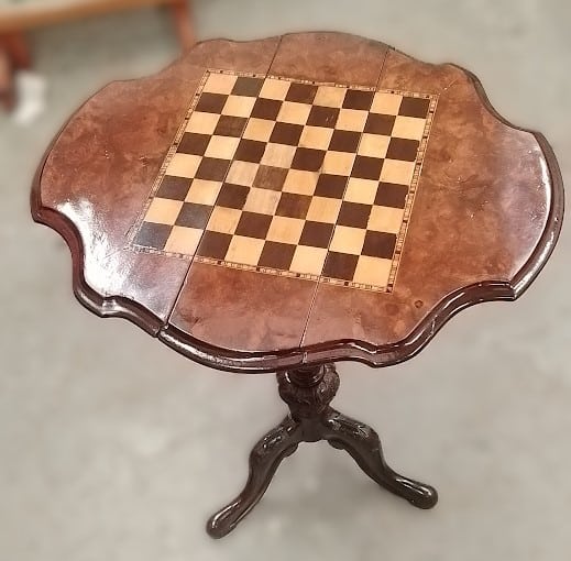 Restored small chess table with folding leaves