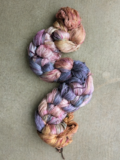 Naturally dyed reclaimed silk warp