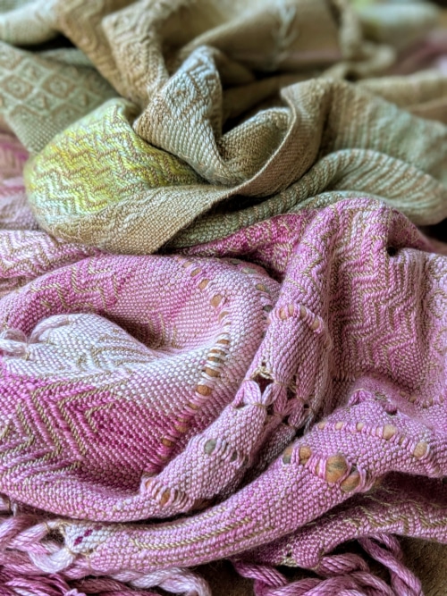 Detail of naturally dyed reclaimed silk baby wrap