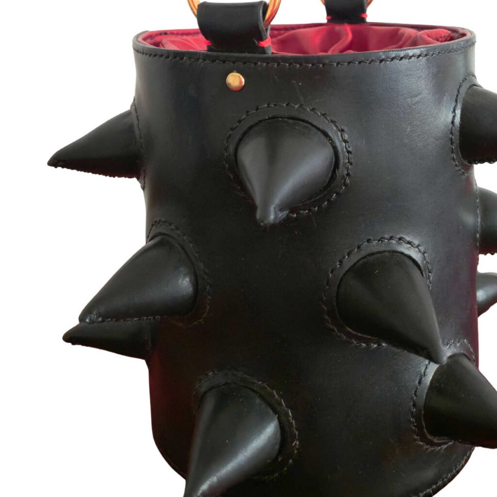 Sculpted leather spikes for the bucket bag