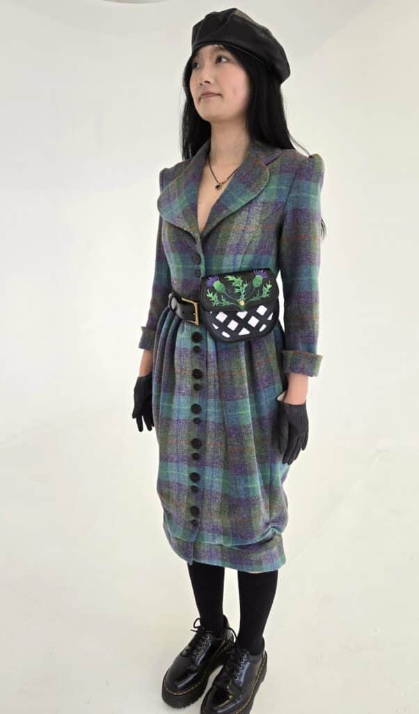 Harris Tweed coat dress and leather Sporran