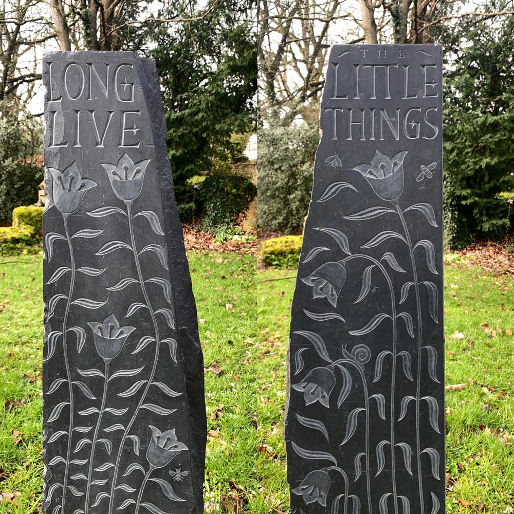 Garden standing stone in reclaimed slate