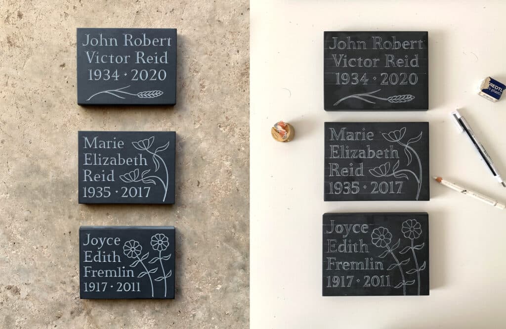 Cremation plaques in Welsh slate