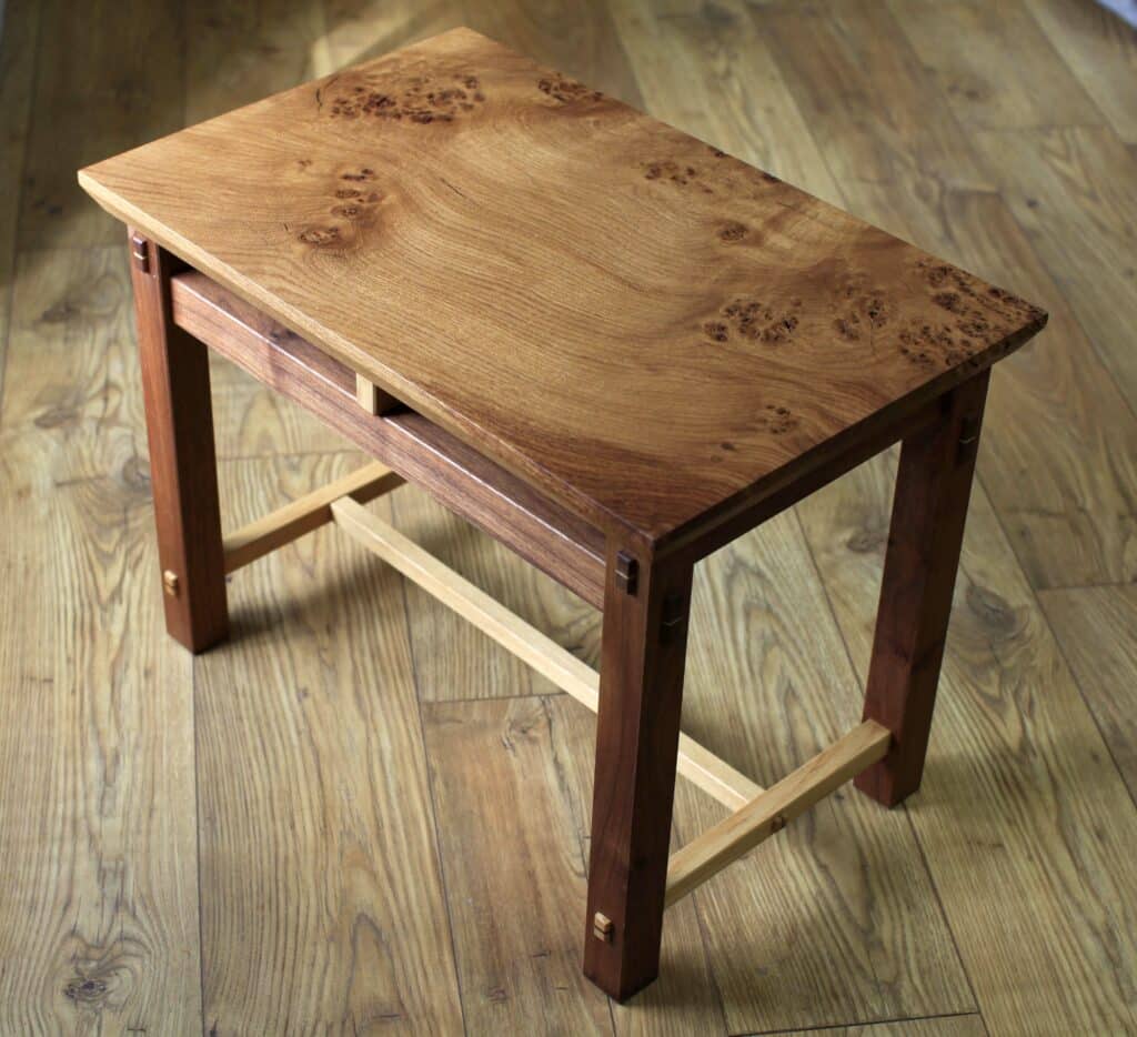 Walnut oak and ash side table with wedged tenon detail