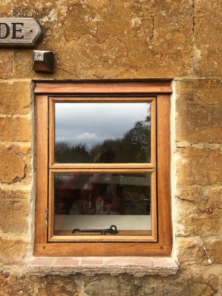 Oak casement window.