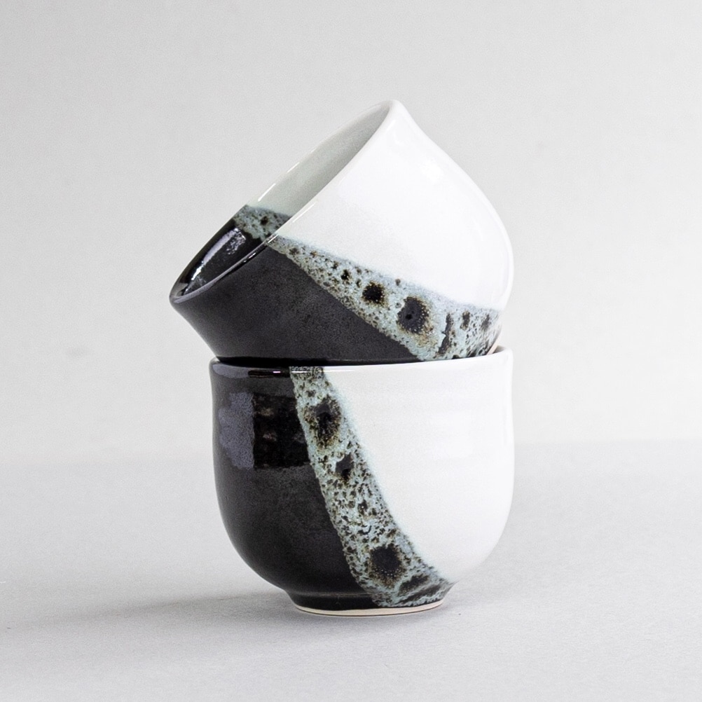 Porcelain Beakers in Sea Foam Diagonal