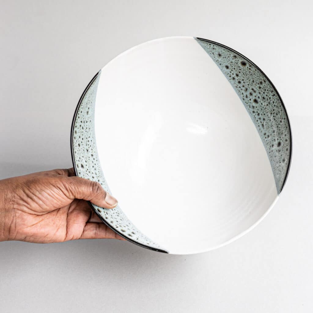 Porcelain Bowl in Double Dipped Sea Foam Splash