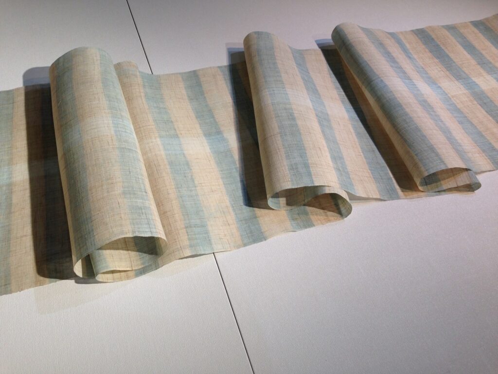 Rhythm (2017) Indigo over discharge and katazome paste resist on linen