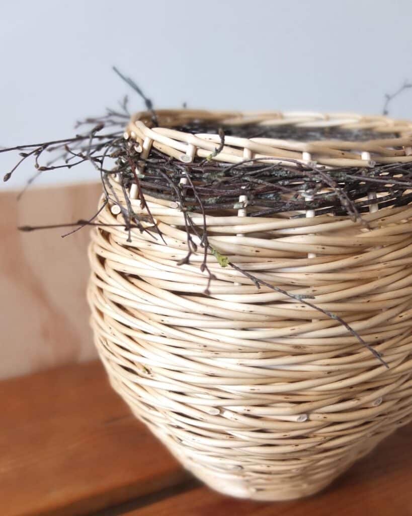 White herringbone basket with birch