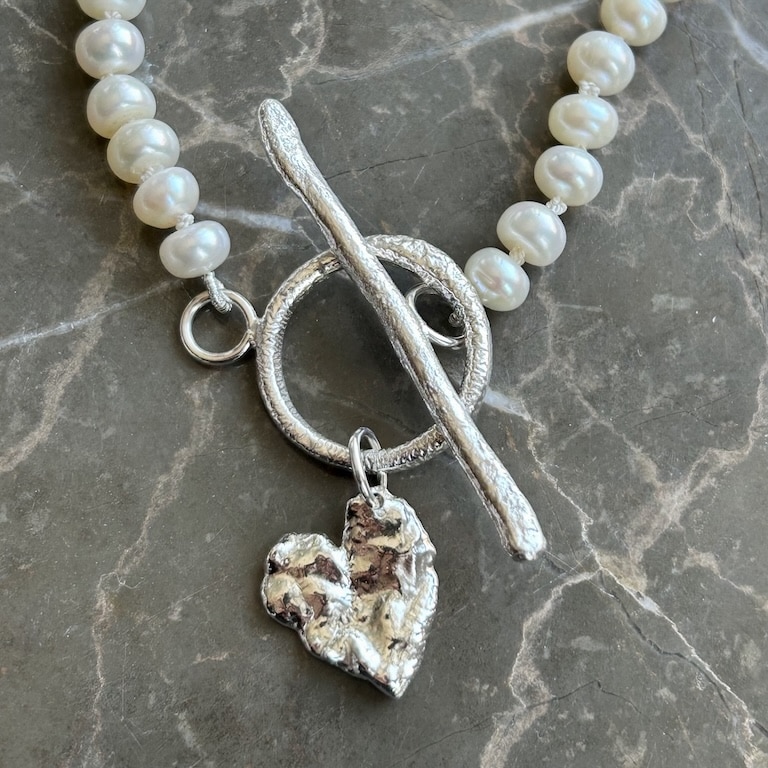 Baroque Pearl Toggle and Heart Necklace
