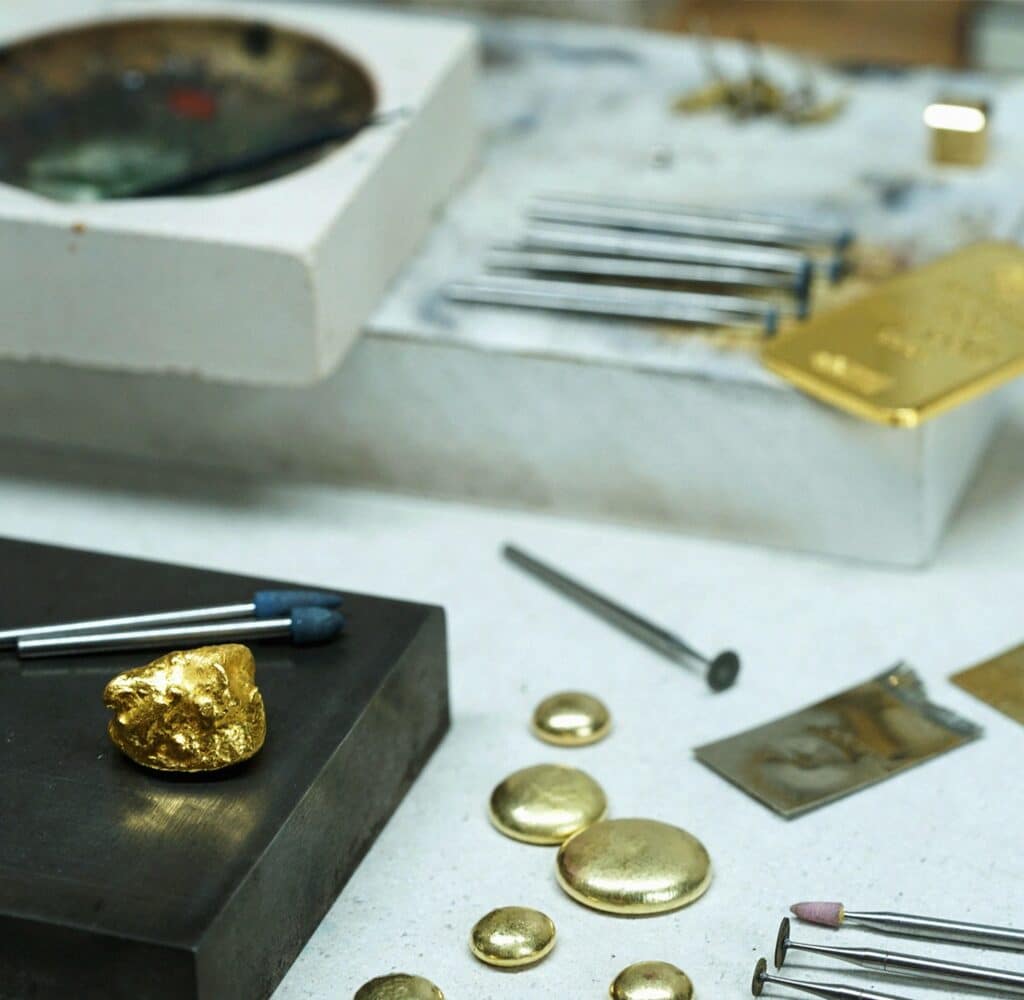 Jewellery workshop in London. Lena Cohen Jewellery handcrafted fine goldsmithing process in Britain.