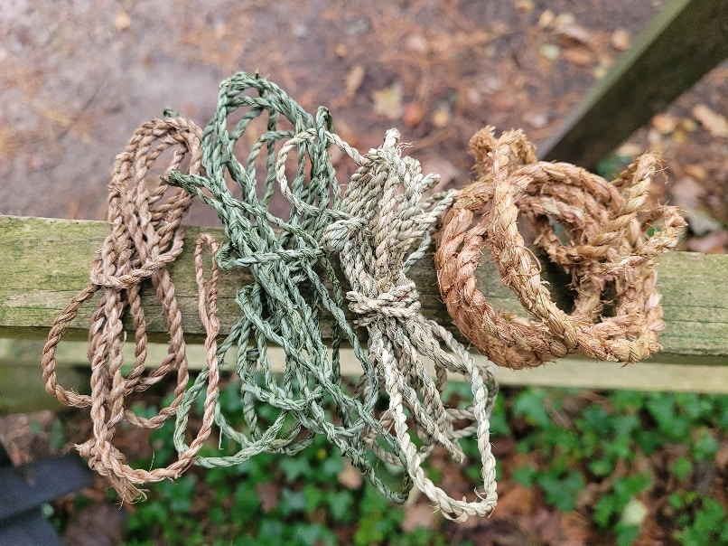 Cordage made from Cordyline, Pendulous Sedge, Canary Palm and Crocosmia