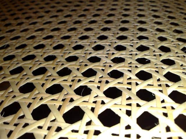 Close up photo of the traditional six way weave in rattan cane.