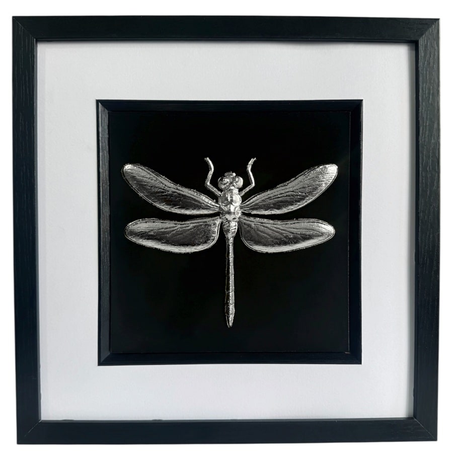 Silver leaf dragonfly framed wall art