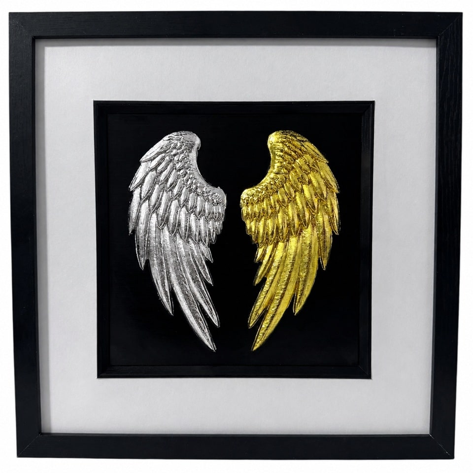 Gold and silver leaf angel wings wall art