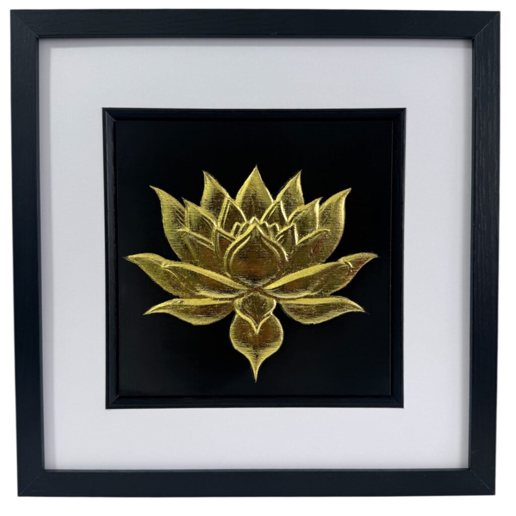 Gold leaf lotus flower framed wall art