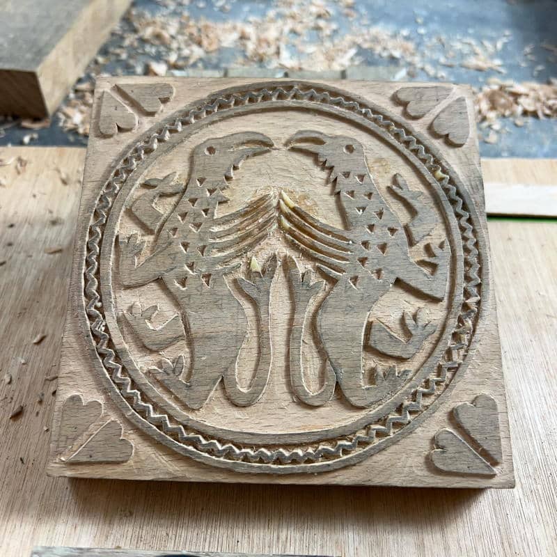 Tile stamp for the two griffin tile found in Lossenham Priory excavations
