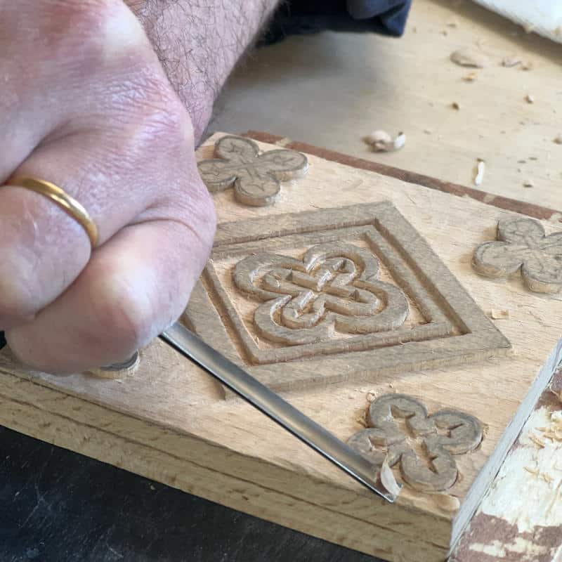 Cutting a wooden pattern stamp